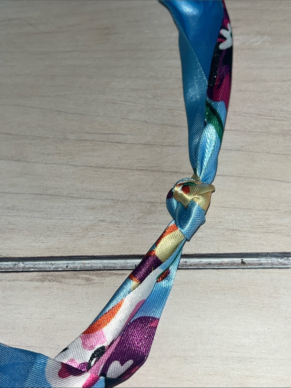 Blue Floral Ribbon Necklace with Jeweled Butterfly Pendant - Picture 3 of 4